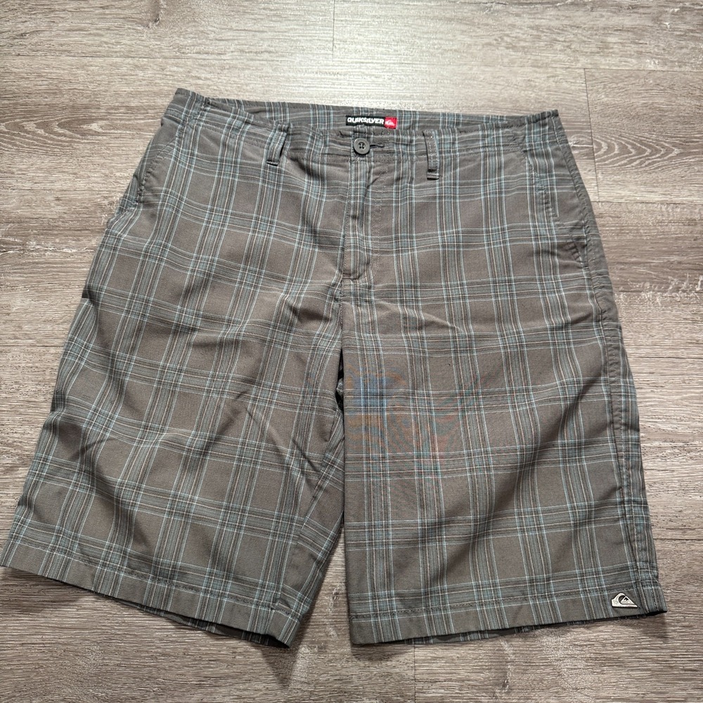 Oneill Shorts Mens 34 Plaid Gray Casual Flat Front Steetwear Logo 11" Skate